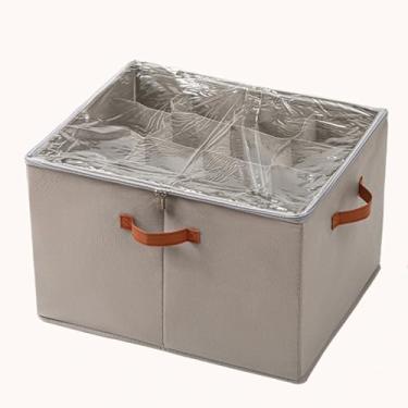Imagem de (2 peças) Organizador de Sapatos para Armário com Capa Transparente e Divisórias Ajustáveis, Caixa de Armazenamento de Sapatos para Até12-16 Pares com Alças Reforçadas (Cinza 16 compartimentos)