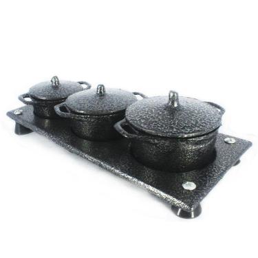 Imagem de Kit Panelas Mini Fogão A Lenha Alumínio Fundido Craqueadas