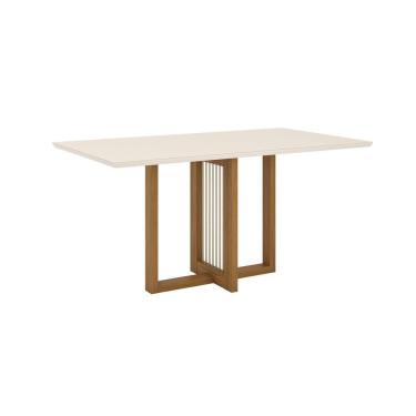 Imagem de Mesa De Jantar Com Tampo Mdf E Vidro Com Canto Reto 160 Cm Natalí Henn Nature Com Off White