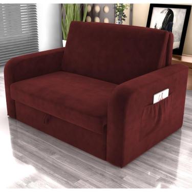 Imagem de Sofá Cama Com Baú 2 Lugares Harry Veludo Vinho