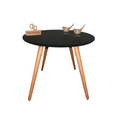 Imagem de Mesa Jantar Pés Palitos Tampo Redondo Vidro Laqueado 90cm Preto