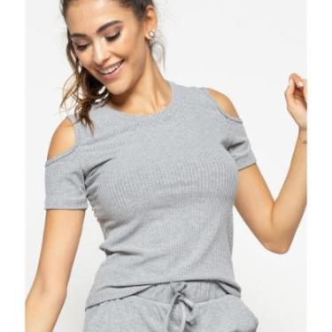Imagem de Blusa Canelada Manga Curta Ombro Vazado Salvatore Fashion-Feminino