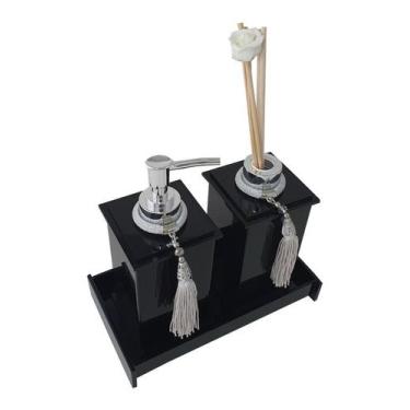 Imagem de Kit Potes Em Acrílico Para Banheiro 3 Pçs Luxo K15pt1 Preto - Decor