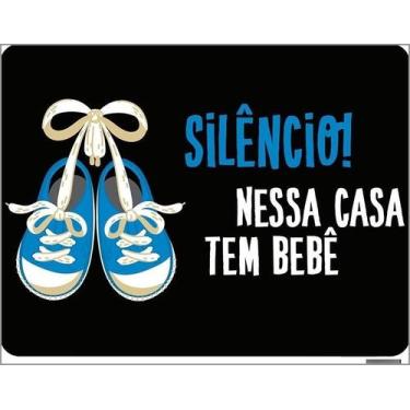 Imagem de Kit 10 Placa Acm Silêncio Nessa Casa Bebê Azul 18X23 - Sinalizo