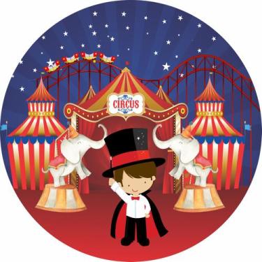 Imagem de Painel de Tecido Sublimado Redondo Circo Magico e Elefantes Duo c/ Elá