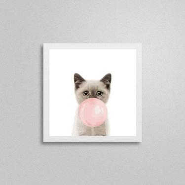 Imagem de Quadro Quadrado Gatinho Bola Chiclete 20X20Cm