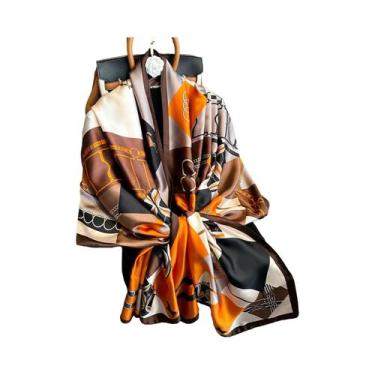 Imagem de Lenço De Seda Luxuoso Feminino 180x90CM Estampa Fashion Xale Longo Pro