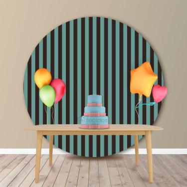 Imagem de Painel Redondo em Jacquard Marrom e Turquesa Listrado - Jacquard Tradi