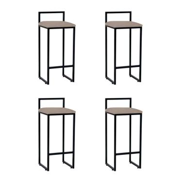 Imagem de Kit 4 Banquetas Dori Bistrô Alta Industrial em Aço para Bar Cozinha Assento Suede - Preto/bege