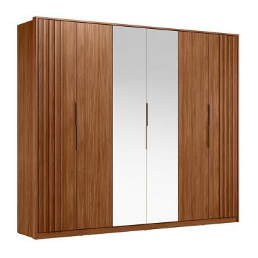 Imagem de Guarda Roupa Casal Ripado Atrice D66410k 6 Portas Nogueira Touch Com Espelho Demóbile – Demartêz