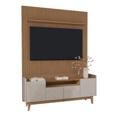 Imagem de Rack Bancada Arena Com Painel Sena Para Tv Até 60 Polegadas 4 Portas Com Detalhe Frisado Madeirado/off White