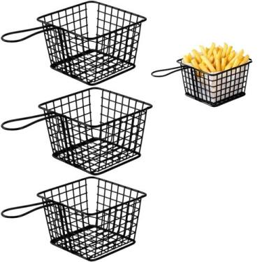 Imagem de 3 Mini Cestos Para Frituras Ferro Preto Resistente Premium - Clinck