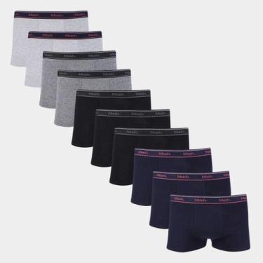 Imagem de Kit Cueca Boxer Mash Cotton Elástico 10 Peças, Preto, Chumbo, P