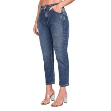 Imagem de Calça Feminina Lado Avesso Jeans Mom Escura - L12614-Feminino