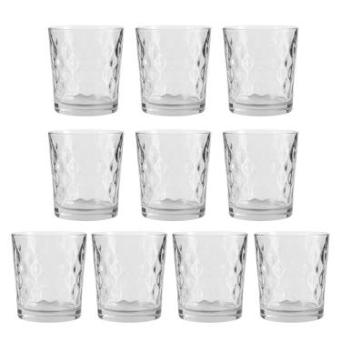 Imagem de Jogo 10 Copo De Vidro Transparente Para Whisky Diamond 360ml Em Casa Tem