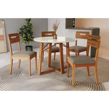 Imagem de Conjunto Mesa Elma Premium Madeira Maciça c/ Tampo Madeirado c/ Vidro 