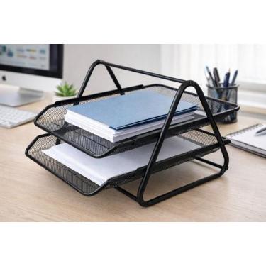 Imagem de Organizador de Documentos em Tela Metálica 2 Andares - Preta Organize 