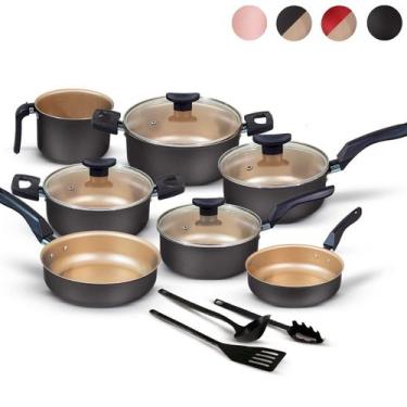 Imagem de Jogo de Panelas 10 Peças Alumínio Antiaderente Com Utensílios e Tampa 