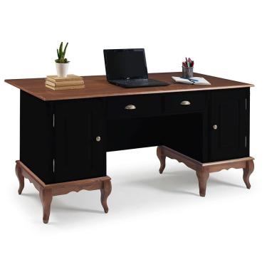 Imagem de Escrivaninha de Madeira Hannover com 2 Portas e 2 Gavetas com Tampo Estendido 60813TE - Preto/Imbuia Glazer