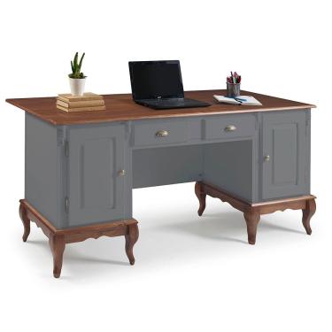 Imagem de Escrivaninha de Madeira Hannover com 2 Portas e 2 Gavetas com Tampo Estendido 60813TE - Cinza/Imbuia Glazer