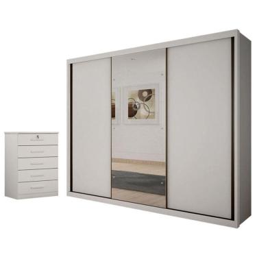 Imagem de Guarda Roupa Casal Palazzo com Espelho e Gaveteiro Suiça Neve - Novo Horizonte