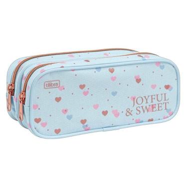 Imagem de Estojo Escolar Infantil Duplo Académie Coração Metalizado Azul - Tilibra