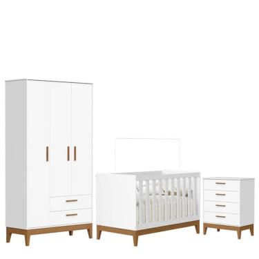 Imagem de Quarto de Bebê Flip com Cômoda Gaveteiro Branco Acetinado com Berço Americano - Reller