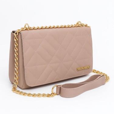 Imagem de Bolsa Feminina Transversal OEM Débora Ribeiro em Sintético Couro Ecológico 21cm Nude Pequena para Ombro