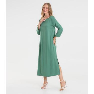 Imagem de Vestido Feminino Manga Longa Com Fenda Rovitex Verde, GG, Verde