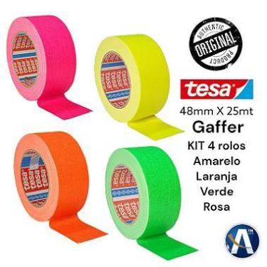 Imagem de KIT 4 Rolos de Fita Tecido Gaffer Tape Tesa 48mm x 25m Fluorescente - 