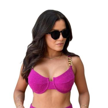 Imagem de Top Avulso Bikini Lurex Alça Corrente Moda Praia Verão - Califórnia Br