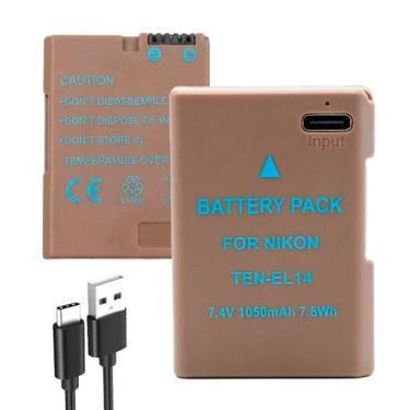 Imagem de Kit 2 Bateria MemoryTec TEN-EL14 USB-C compatível com Nikon D3100, D32