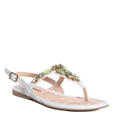 Imagem de Sandália Feminina Rasteira Pink Cats Com Pedraria Branco-Feminino