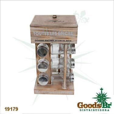 Imagem de Porta Temperos Em Madeira Com 12 Potes Goods Br - GoodsBR