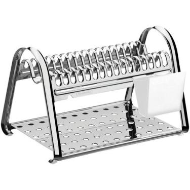 Imagem de Escorredor de Louça Ciclo em Aço Inox com Porta Talheres Branco - Tram
