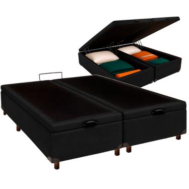 Imagem de Cama Box Baú Bipartido Queen Preto 42x158x198 D+