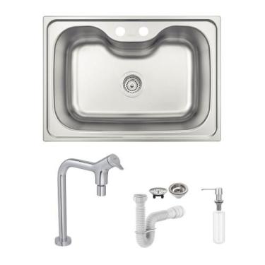 Imagem de Cuba Tramontina Morgana 60 FX 69x49 93806192 Inox Acetinado + Torneira