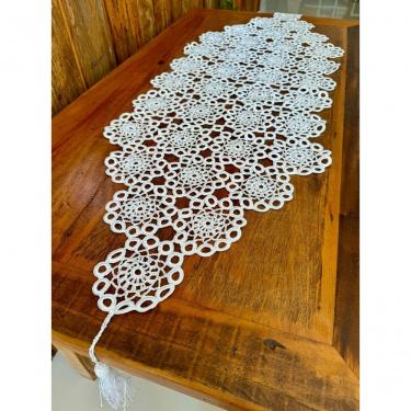 Imagem de Caminho de Mesa Argola Crochê Polipropileno 1,45MX50CM Branco Artesanal