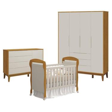 Imagem de Quarto de Bebê Elfe Classic 4 Portas 3 Gavetas MDF Areia Savana Amadeirado Reller Móveis