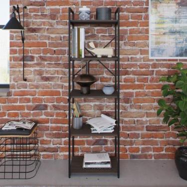 Imagem de Estante com 5 Prateleiras 152x45x33cm Yon Marrom/Terracota/Preto - Met