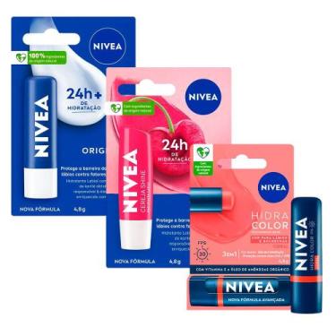 Imagem de Kit Nivea Hidratante Labial Hidra Color Coral 4,8g + Hidratante Labial