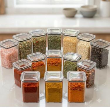 Imagem de Potes Herméticos Kit 4 200ML Acrílico Transparente Organizador para Temperos Cozinha Hermética