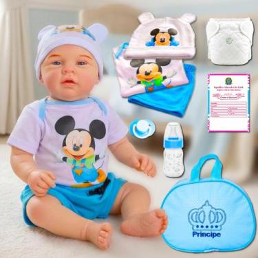 Imagem de Bebê Reborn Boneco Realista Menino Mickey Original de Silicone Com Bol