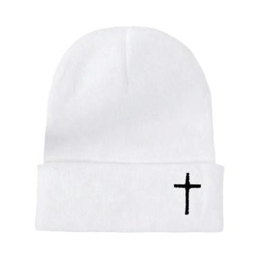 Imagem de Gorro De Inverno Unissex Tricotado Com Design De Letra Bordada E Cruz,