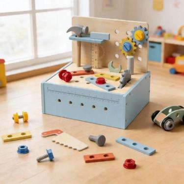 Imagem de Conjunto Bancada de Trabalho Infantil 42 Peças Educativas em Madeira B