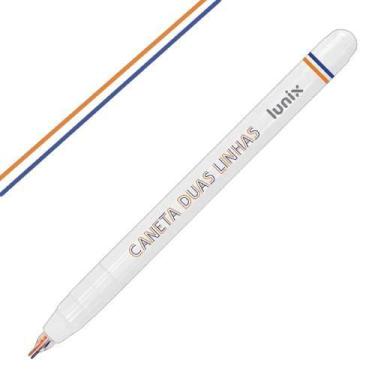 Imagem de Caneta duas linhas Lunix azul escuro e laranja Tilibra