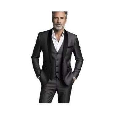 Imagem de Terno Slim Fit Masculino Preto E Branco De Tamanho Grande Em Três Peça