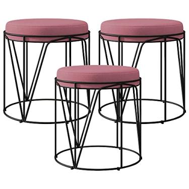 Imagem de Kit 03 Puffs Decorativo Aramado Preto Zaya L02 Suede Rosê - Lyam Decor