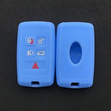 Imagem de WSWJDW Porta-chaves de silicone com 5 botões Capa para porta-chaves do carro Porta-chaves com anel Bolsa para chaves, apto para Land Rover Range Rover Sport Evoque Discovery Discovery, azul claro