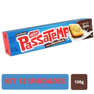 Imagem de Kit 12 Biscoito Bolacha Passatempo Nestlé Recheado de Chocolate Pacote 130g